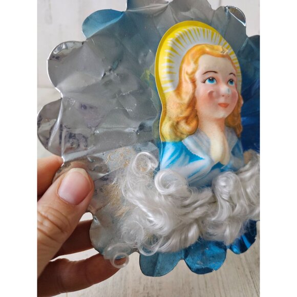 Vintage aluminum angel cherub tree topper metal mini blue blow mold Xmas tree - Picture 2 of 9